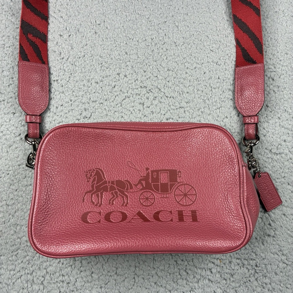 Coach Jes Crossbody Bag Bright Coral Pebbled Leather Horse Carriage Purse F75818